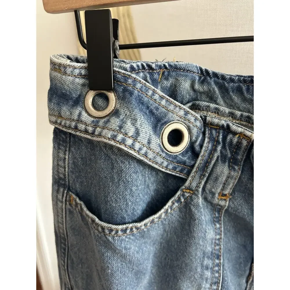 Free People Call Me Crazy Cargo Jeans 26 We The Free Grommet Waist Blue - Picture 4 of 16
